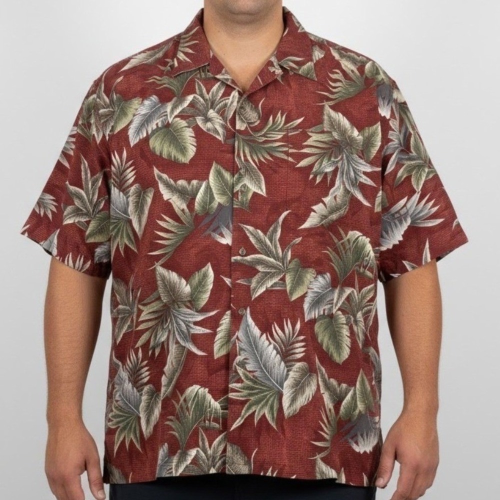 Pierre Cardin Men's 3XL Hawaiian Red Tropical Floral Button Up Shirt 100% Cotton